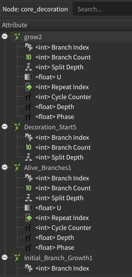Attribute spreadsheet view used to drive foliage in Natsura