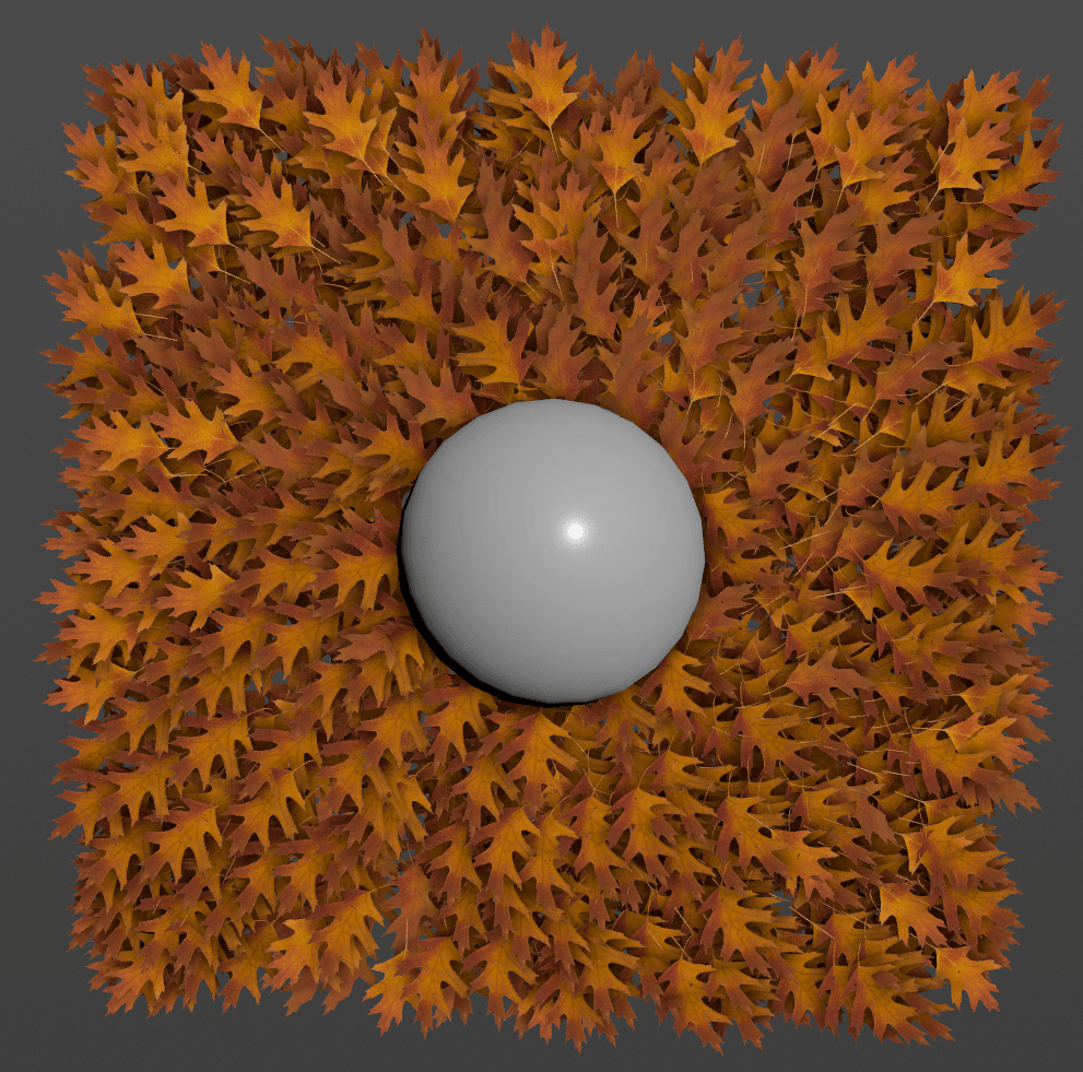 Fallen leaves rendered using Natsura foliage assets