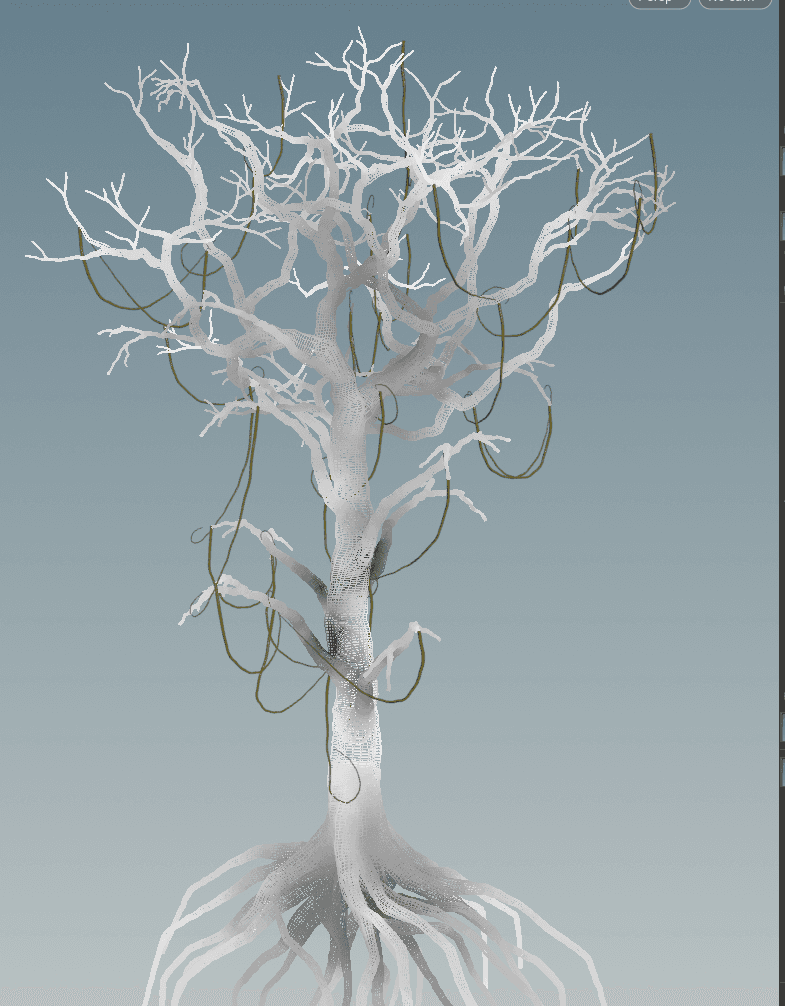 Hanging lianas and vine simulations for dense jungle foliage