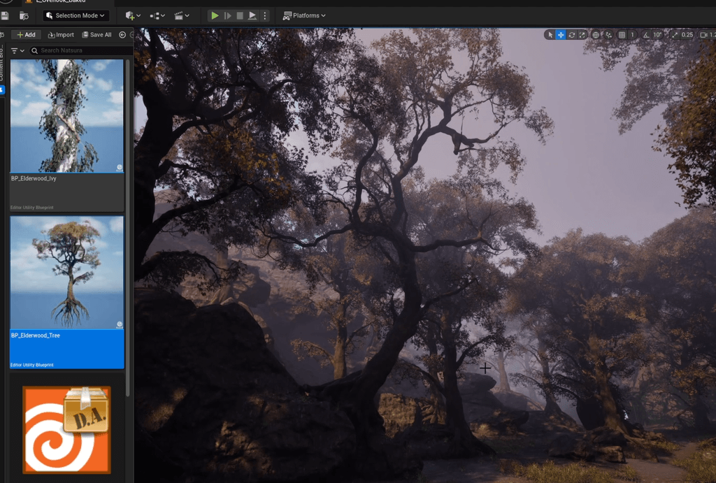 Q3D Studios misty Elderwood forest rendered in Unreal Engine with Natsura foliage