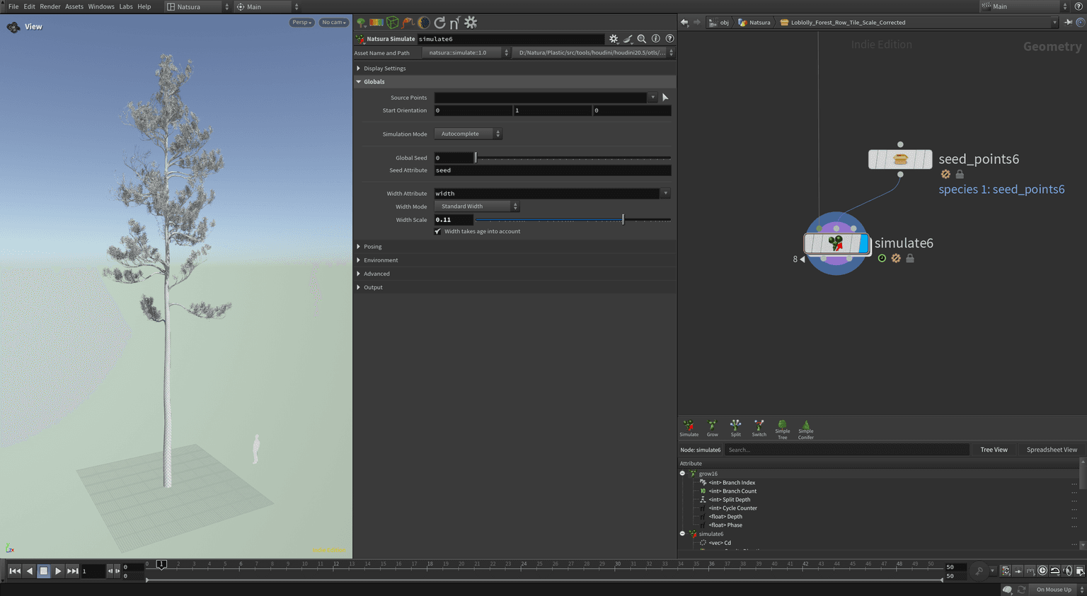 Natsura interface in Houdini with a pine tree recipe in focused view