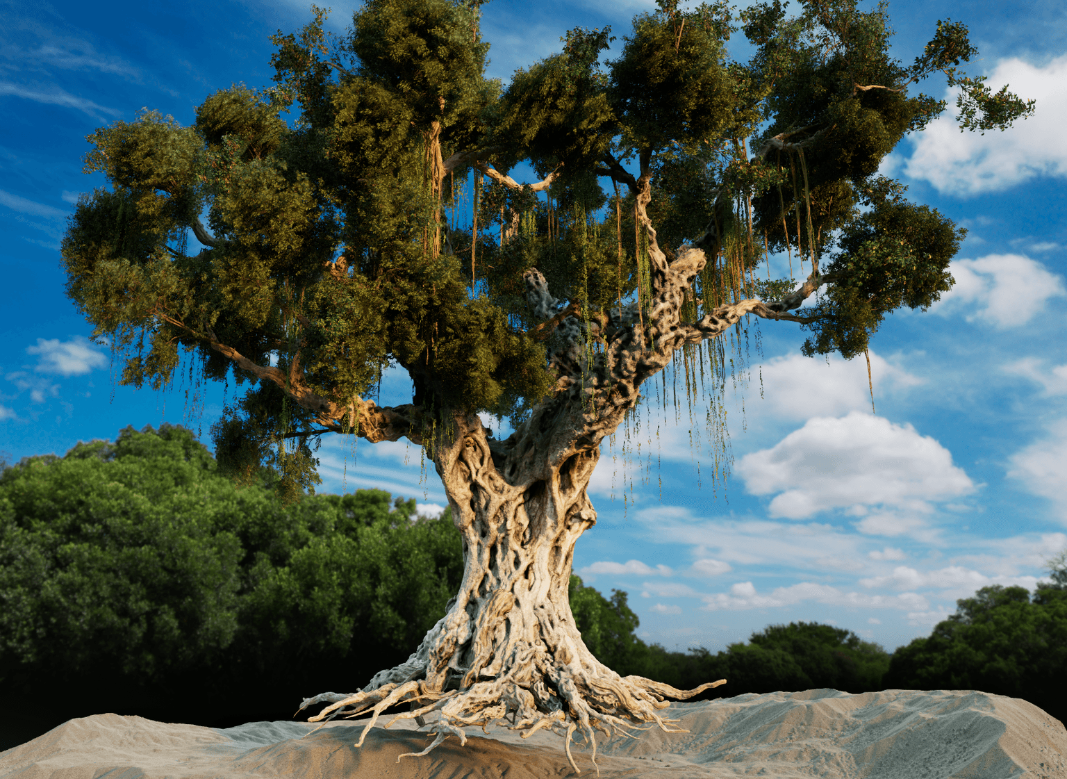 High-detail hero tree model for AAA foliage and VFX