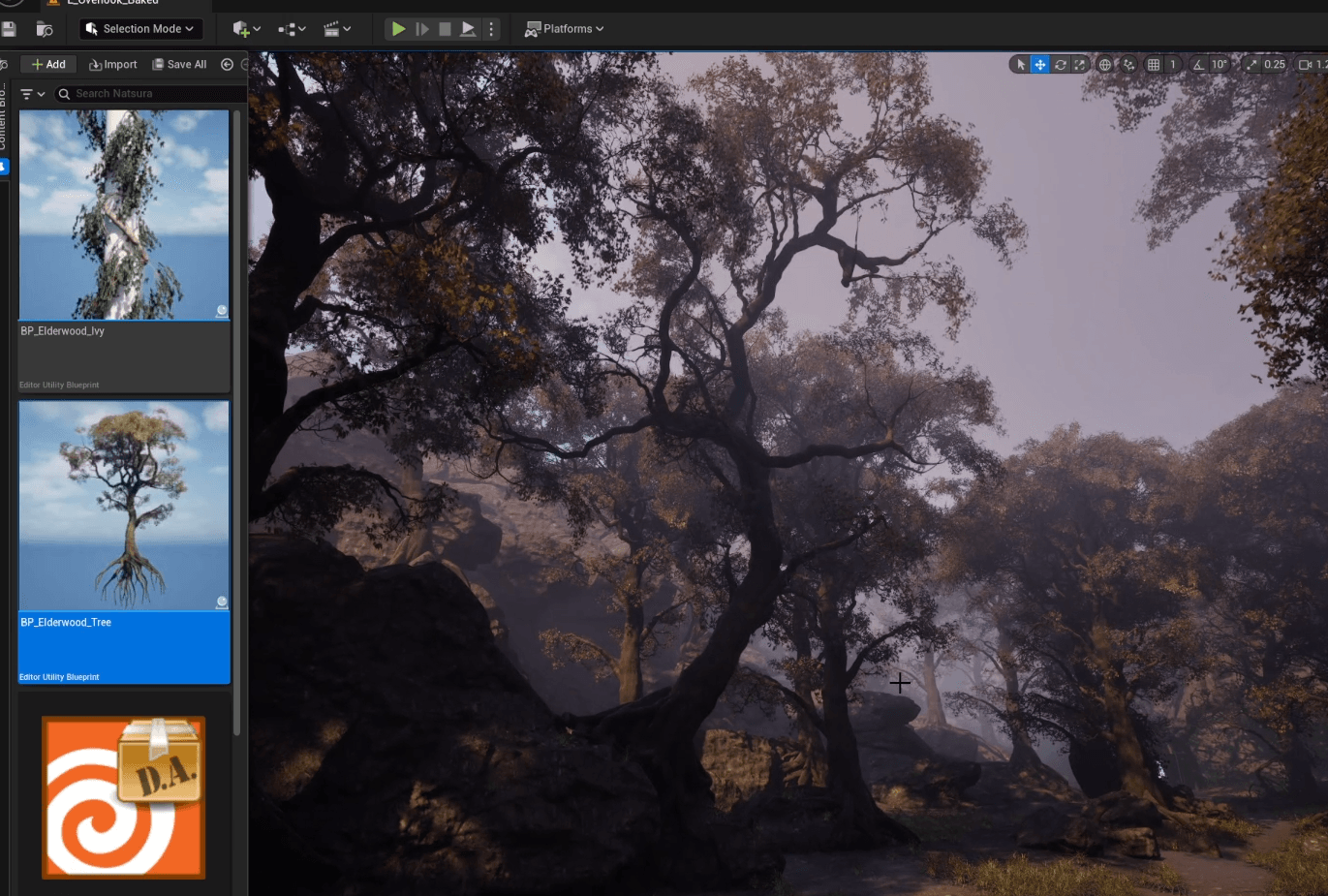 Q3D Studios misty Elderwood forest rendered in Unreal Engine with Natsura foliage